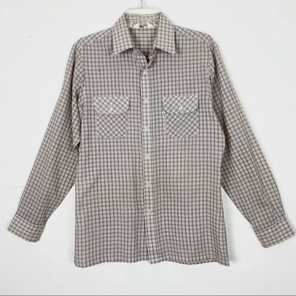 LEvi’s 1979 Wildfire Cream & Blue Plaid Button Up Shirt